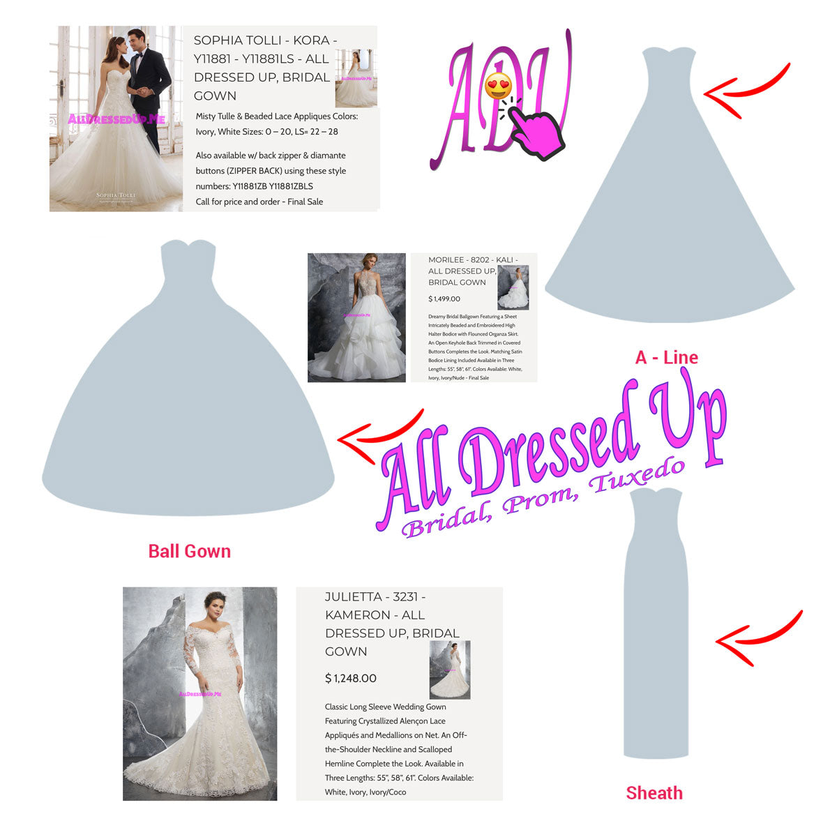 A Guide to Popular Wedding Gown Silhouettes | Part 1 of 2 - A-Line, Ball Gown & Sheath | Chattanooga, TN