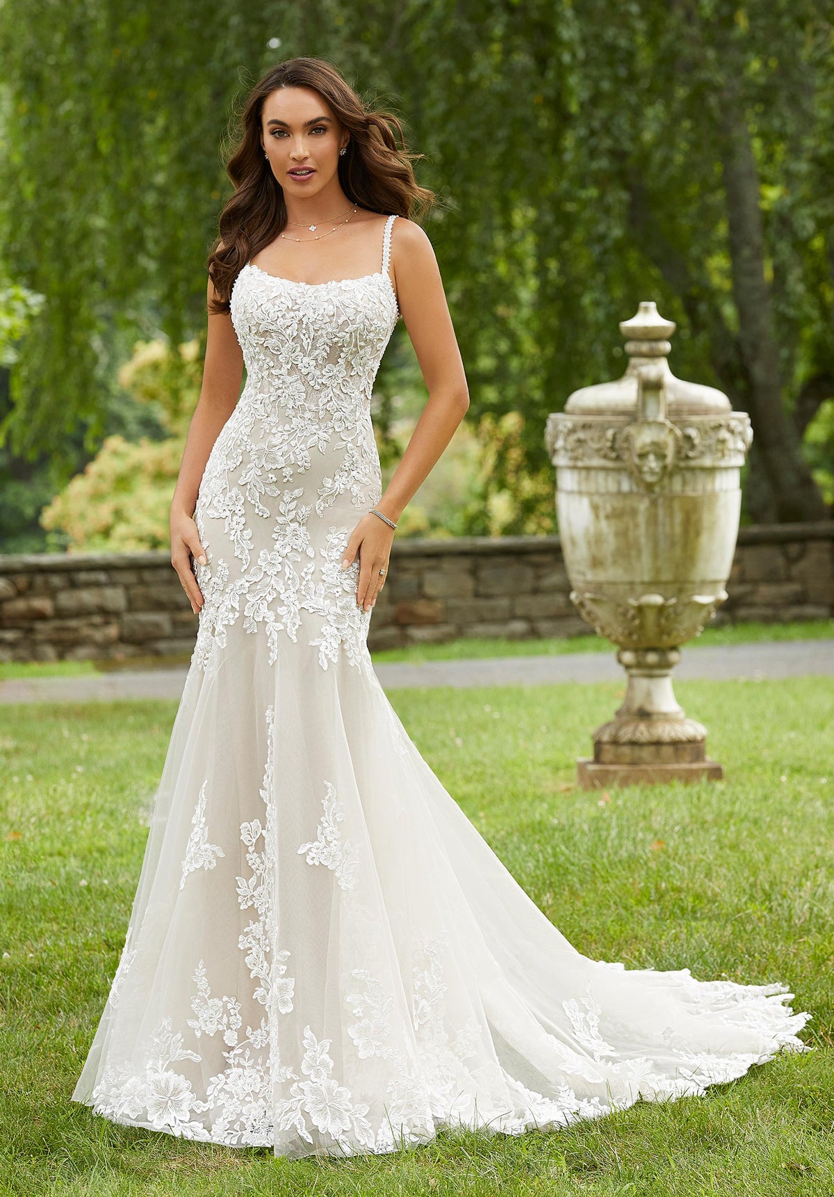 THICK STRAP LOW BACK LACE WEDDING GOWN - Dave & Johnny