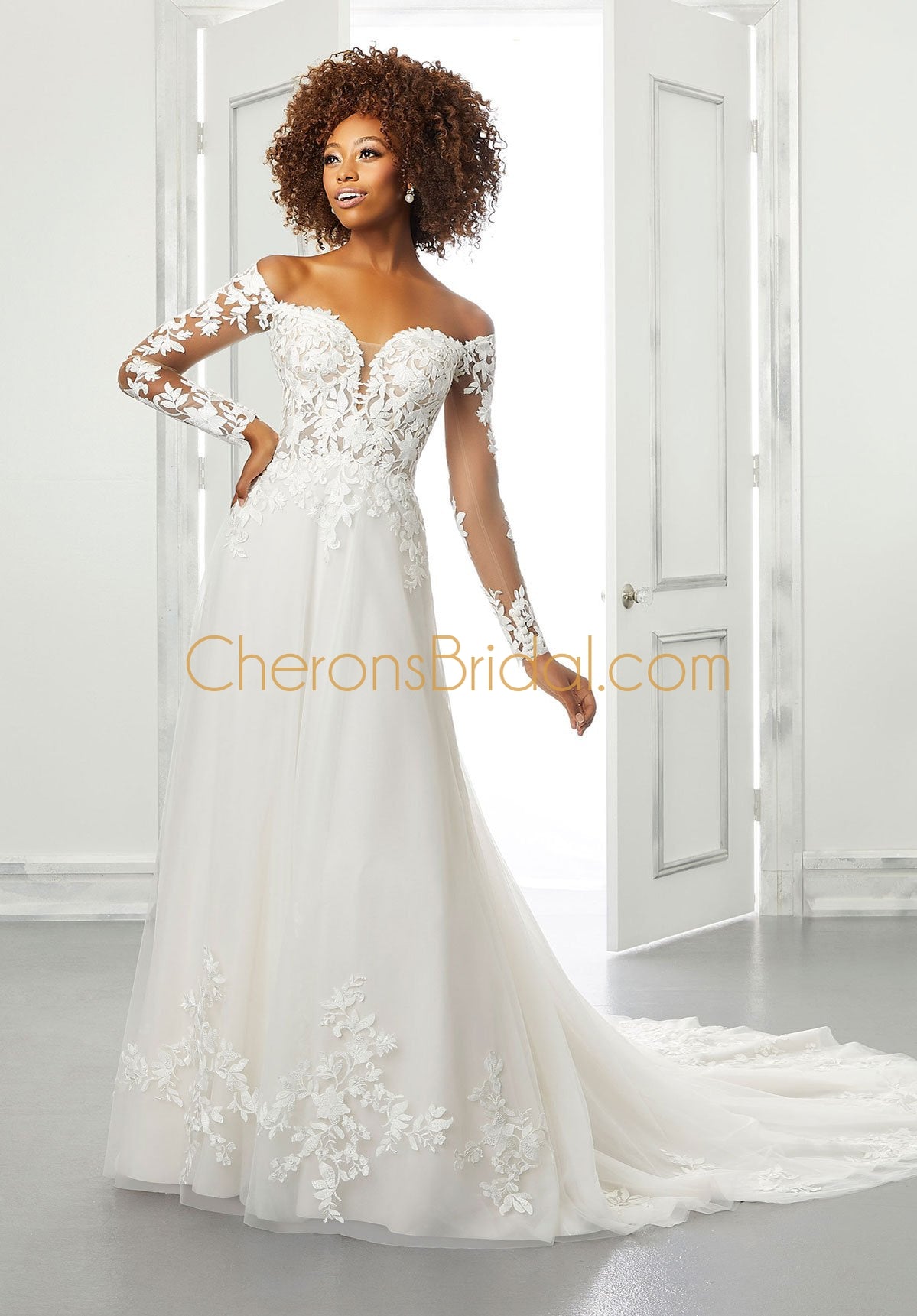 Mori Lee Bridal 5987 - Embroidered Straight Across Wedding Dress