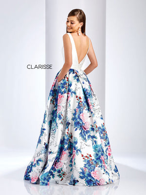 Clarisse - 3538 - All Dressed Up, Prom/Party Dress - White Print - Dresses Two Piece Cut Out Sweetheart Halter Low Back High Neck Print Beaded Chiffon Jersey Fitted Sexy Satin Lace Jeweled Sparkle Shimmer Sleeveless Stunning Gorgeous Modest See Through Transparent Glitter Special Occasions Event Chattanooga Hixson Shops Boutiques Tennessee TN Georgia GA MSRP Lowest Prices Sale Discount