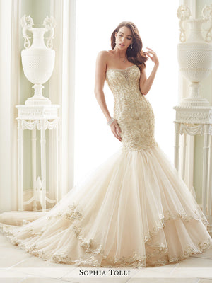 Last Dress In Store; Size: 12, Color: Champagne | Sophia Tolli - Amalfi - Y21657 - Cheron's Bridal & All Dressed Up Prom - 12 - Wedding Gowns Dresses Chattanooga Hixson Shops Boutiques Tennessee TN Georgia GA MSRP Lowest Prices Sale Discount