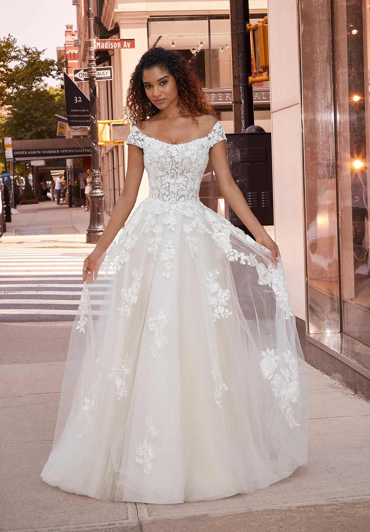 Off The Shoulder Mikado Ball Gown Wedding Dress With Lace Edge | Kleinfeld  Bridal